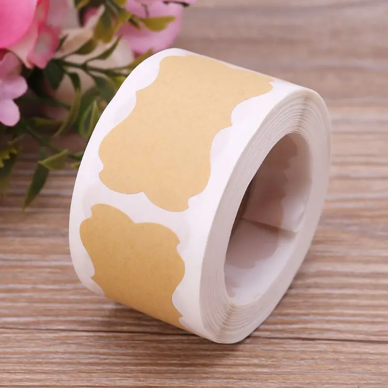 300Pcs Vintage Blank Natural Kraft Sealing Sticker Roll Adhesive Label Package Tag Gift Baking Scrapbook Party Kitchen Jar | Дом и сад