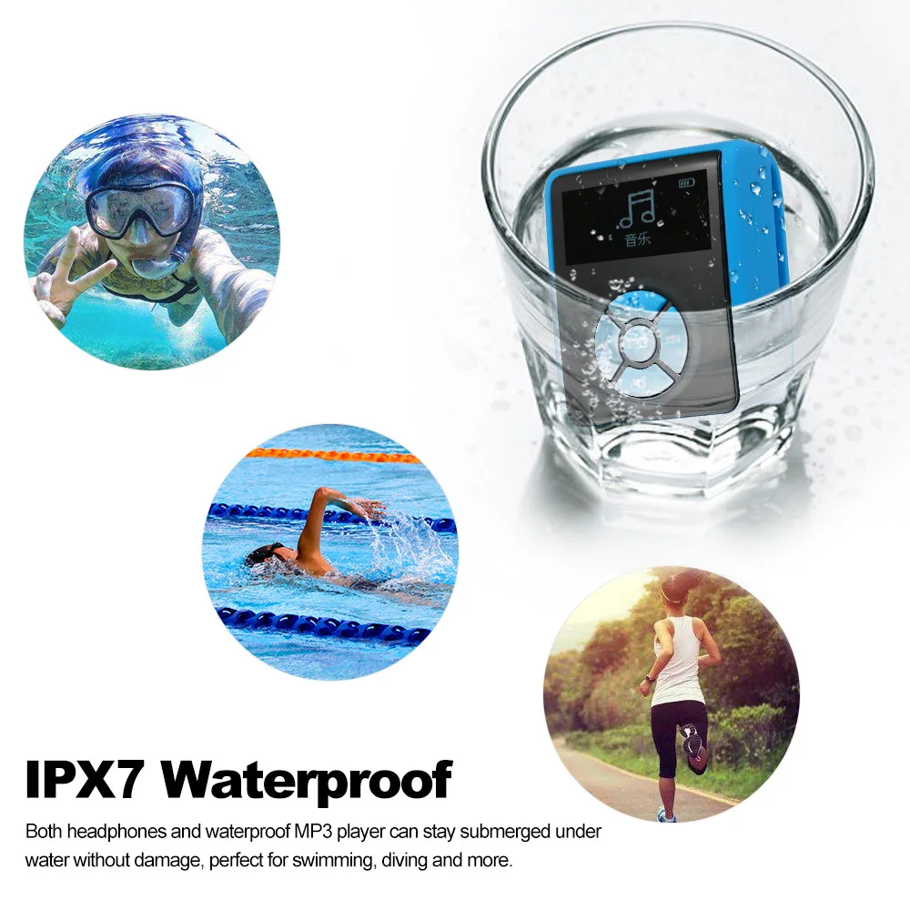 Docooler IPX7 водонепроницаемый мини MP3-плеер 4 Гб музыкальный плеер с наушниками fm-радио для плавания бег Дайвинг поддержка шагомер