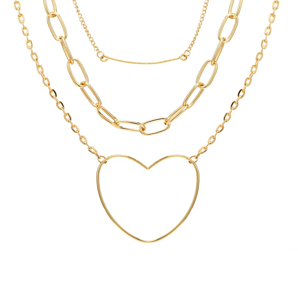 Tenande Punk Style Multi Layer Big Statement Hearts Necklaces& Pendants for Women Chunky Chain Necklaces Femme Bijoux Colliers