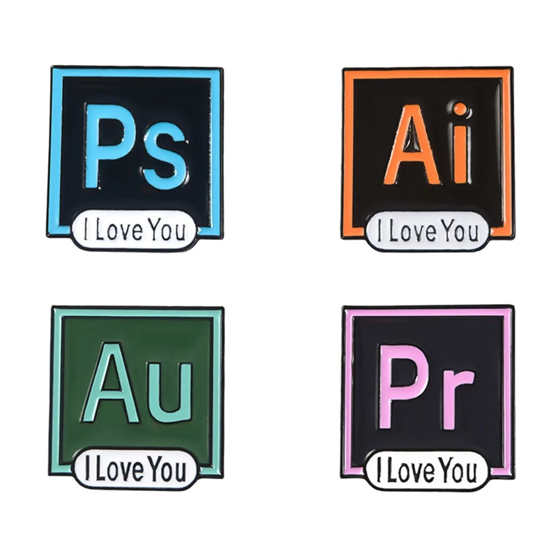 PS AI Au эмалированные булавки I Love You Photoshop Illustrator значок на заказ Пастельная брошь джинсовая рубашка лацкан булавка дизайнерский ювелирный подарок