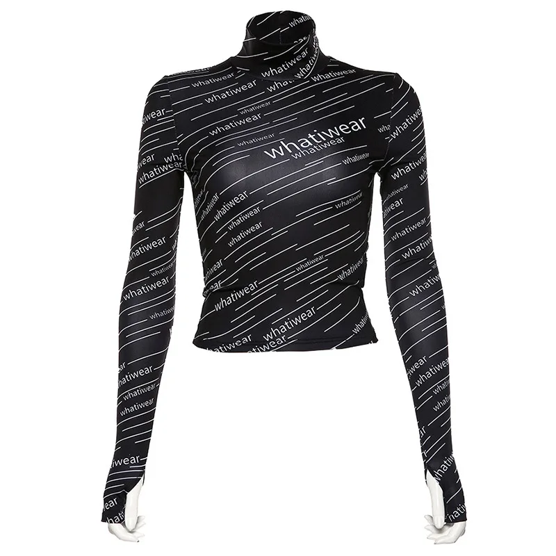 Термофутболка с длинным рукавом и отверстием для большого пальца для женщин, спортивный пуловер, рубашки для тренировок для женщин, укороченный топ, спортивный облегающий свитер M - Цвет: Черный