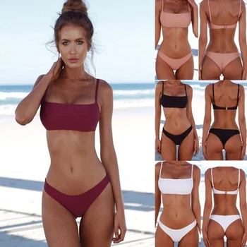 

Hot Sexy Bikini Set Two Piece Swimsuit Bikinis Swimwear Women Solid Biquini Popular Female Swimming Suit Beachwear Bathing Suit