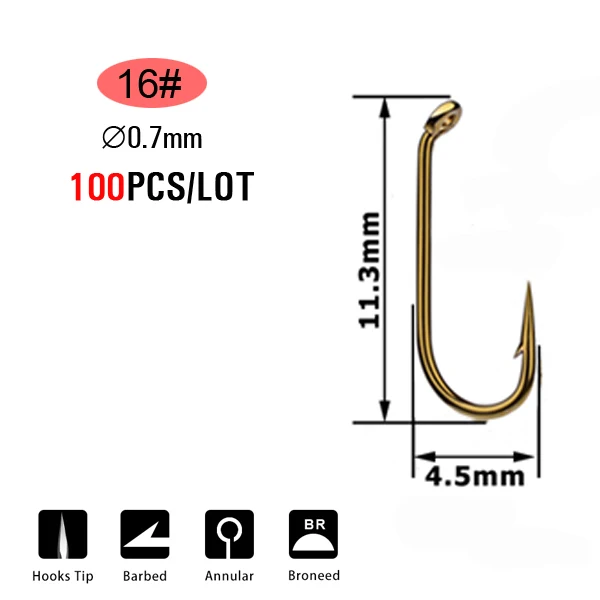 100pcs Size 16 ICERIO 100 шт. длинная ручка вниз глаза Сухой Влажной Нимфа вязания мушек крючок острый углеродистая сталь рыболовный снасти Аксессуары - Цвет: 100pcs Size 16