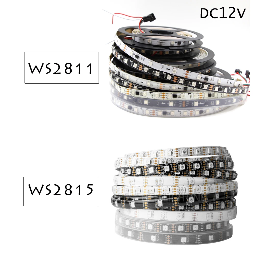 WS2811 WS2815 DC12V 0 5 м/1 м/2 м/3 м/4 м/5 м адресуемый двойной сигнал умный светодиодный