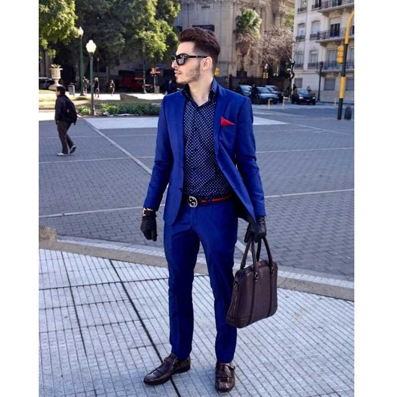 

Custom Made Royal Blue Men Suits Prom Jacket Groom Blazer Slim Fit Style Suits 2 Piece Grooom Tuxedos (Jacket+Pants)