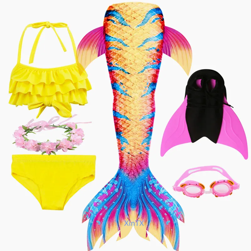 6pcs as picture show NEW Arrival!Kids Ariel Mermaid tails with Monofin Flipper Mermaid Swimming Tails for Children Girls Summer Beach Wear Swimsuits - Цвет: 6pcs as picture show