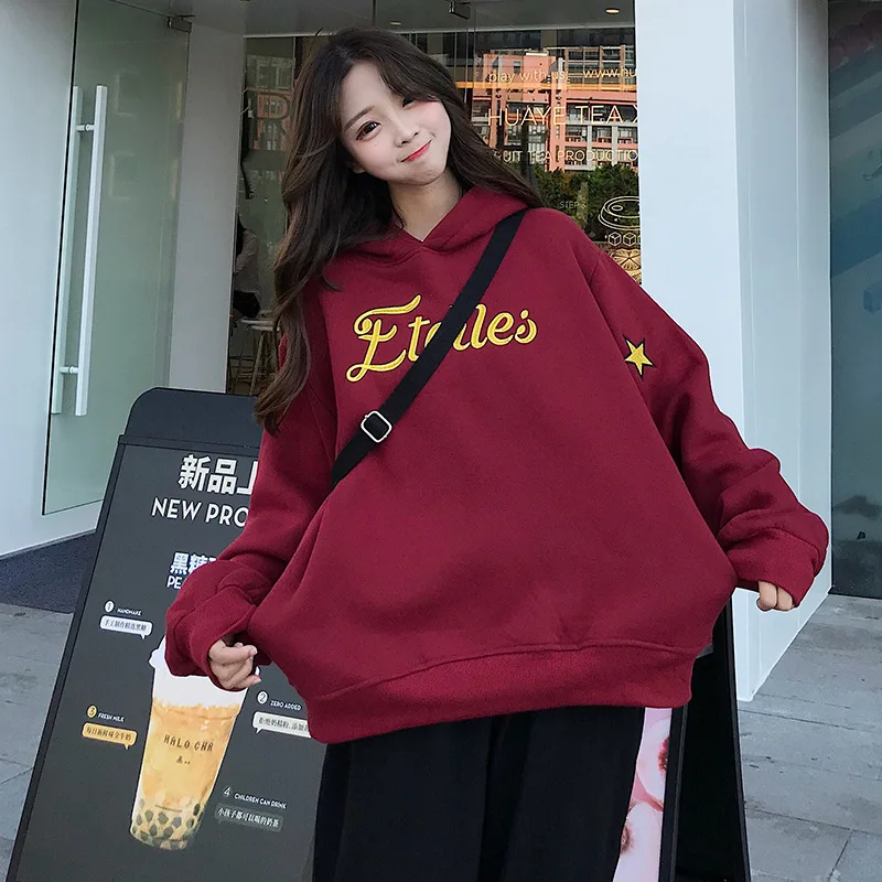 

New 2019 Fashion Knit Hooded Letter Print Sweet Girl Green Pullovers Tops V-neck Woman Autumn Winter Clothes
