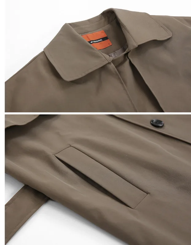 Autumn Korean Fashion Double Breasted Men's Trench Coat Belt