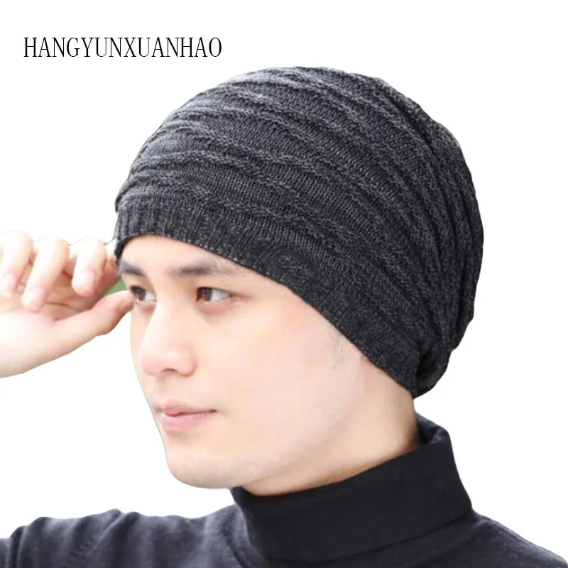Шапка бини мужская зимняя водонепроницаемая рябь Beanie Мужская s трикотажный свитер шапки плюс бархатная утолщенная шапка бини мужские шапки