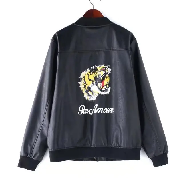 

2017 Autumn New Arrival Hot Selling Autumn Clothing Leather Coat Printed Long Sleeve Zip-up Jacket Women's
