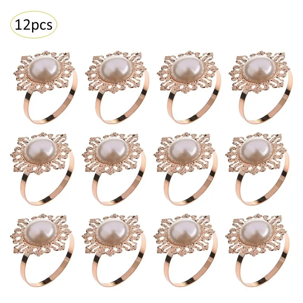 

12Pc Napkin Rings For Wedding Diamond Napkin Holder Cup Flower Ornament Party Banquet Table Decoration Accessories Napkin Buckle
