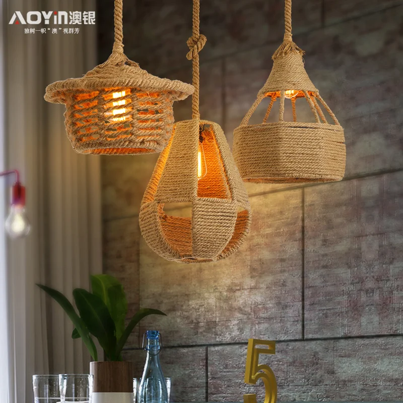 

Vintage Loft Rope Pendant Light Creative Personality Industrial Lamp Edison Bulb American Style For Living Room Decoration