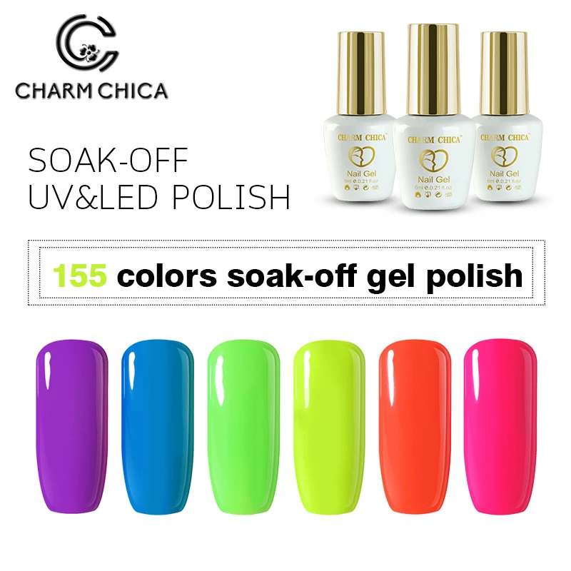 

CHARM CHICA Uv Nail Polish Neon Hybrid Gel Varnish Fluorescence Bright Green Color 6ml Semi Permanent Vernis Esmalte