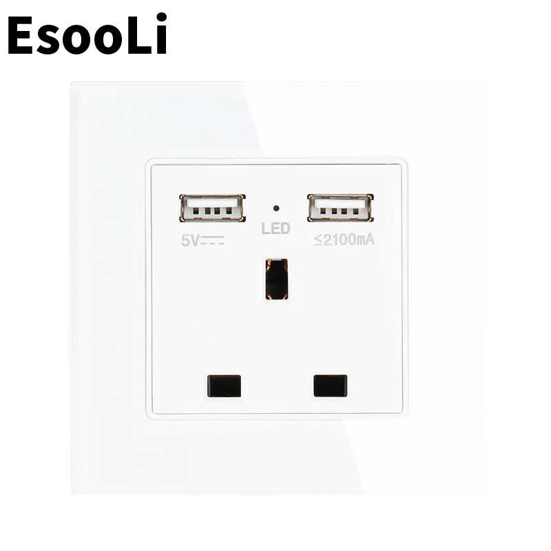 Розетка стеновая Esooli со стеклянной панелью 2 порта USB 110 А 13 а 250 ~ в | Обустройство