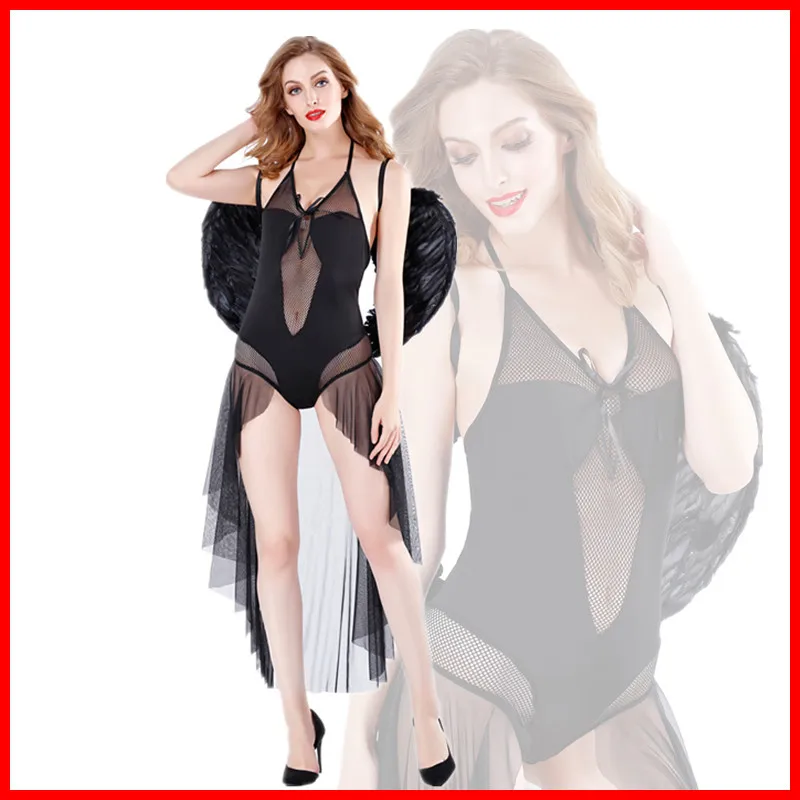 

2019 halloween adult clothing The Night Angel sexy women Dress and Wing cosplay clothes for carnival party fashion costume