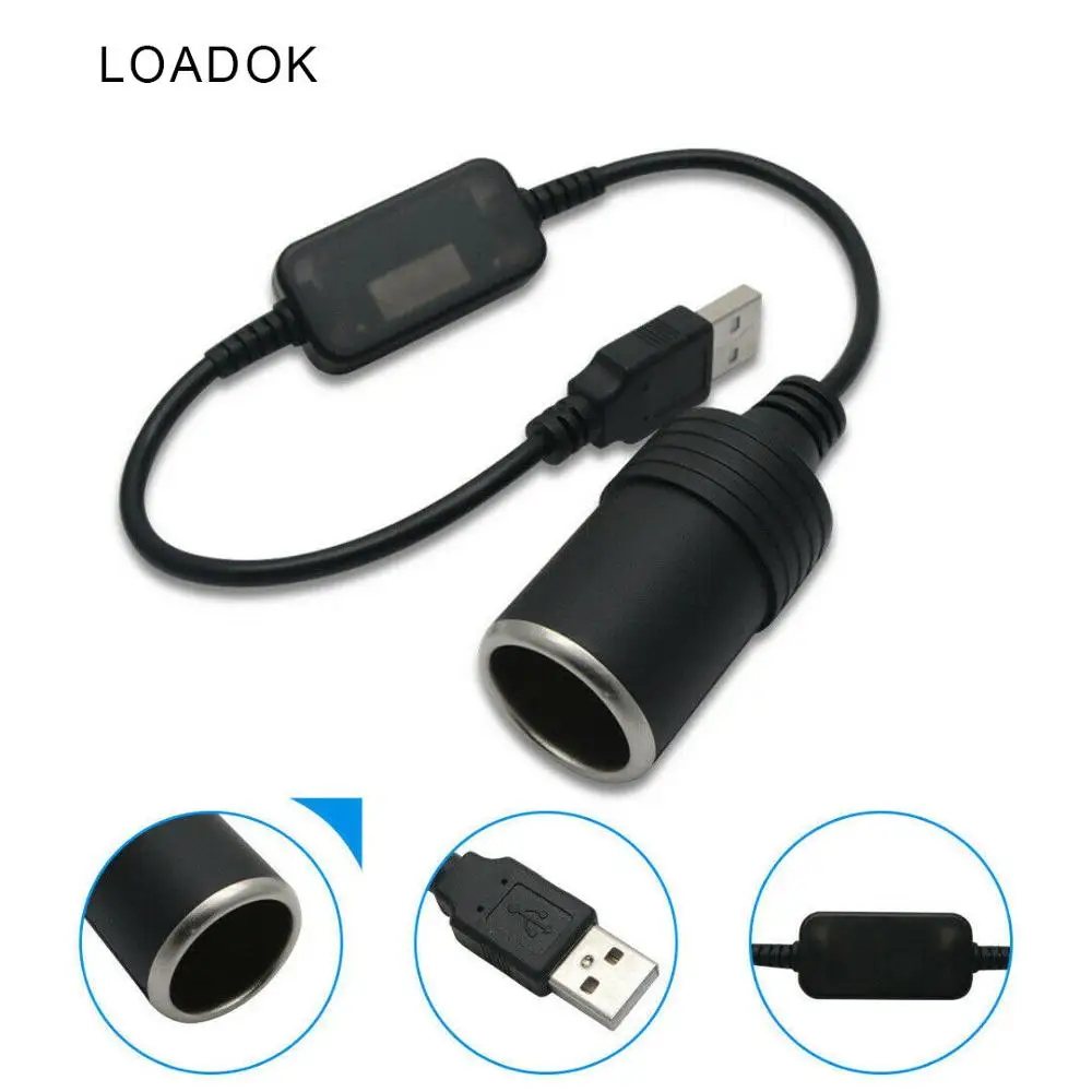 

USB Male To 12V Car Cigarette Lighter Female Socket Converter Adapter Cable Cord