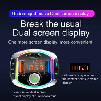 

Multifunctional Car Charger Dual Display Digital Bluetooth Receiver U Disk MP3 Music Player QC3.0 PD fast charging Universal