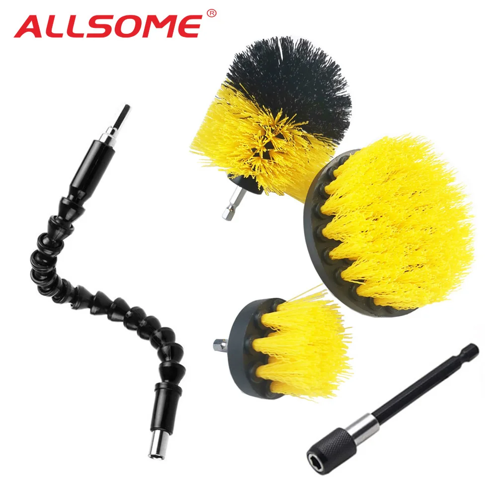 ALLSOME 5pcs/set Drill Power Scrub Clean Brush For Leather Plastic