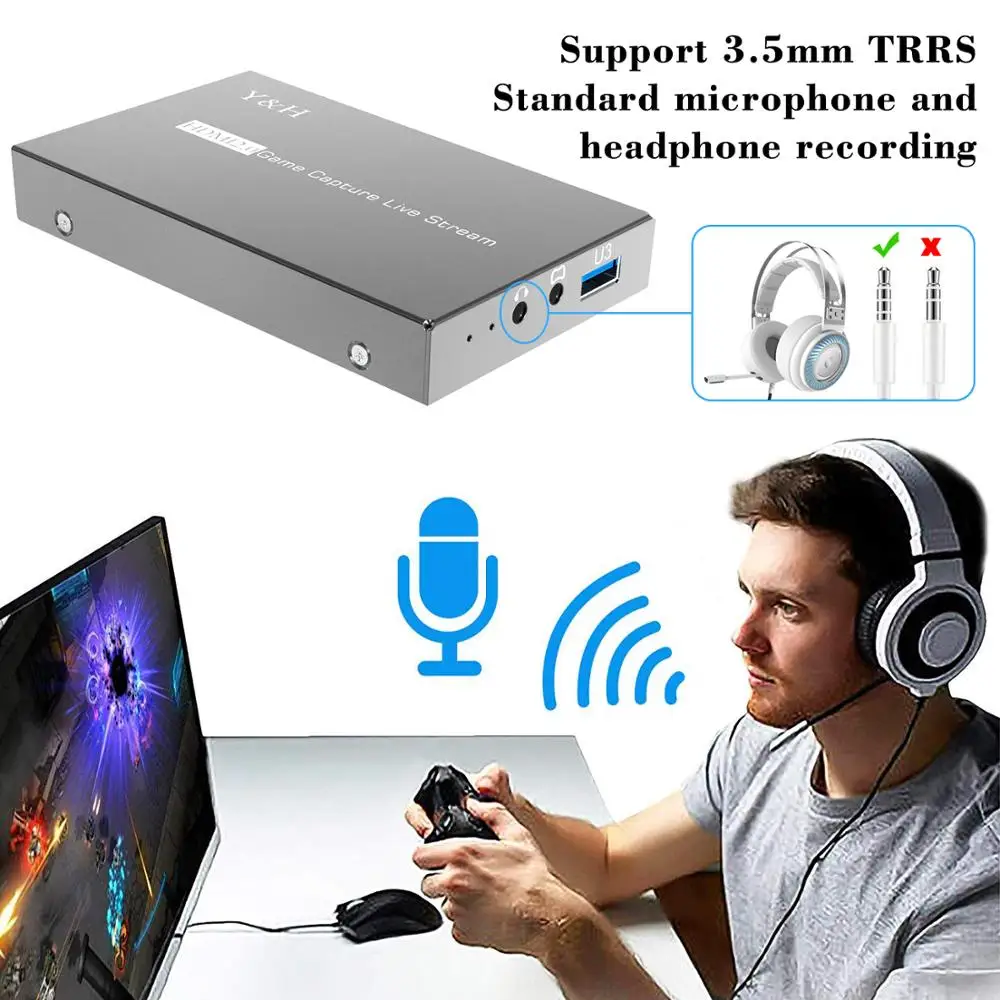 Y & H 4K HDR HDMI2.0 игровая карта захвата USB3.0 запись видео и прямые трансляции 1080P 60fps с