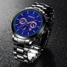 

Geneva Trendy Fashion Personality Men's Mesh Strap Watch Fake Three-Eye Calendar Quartz Watch