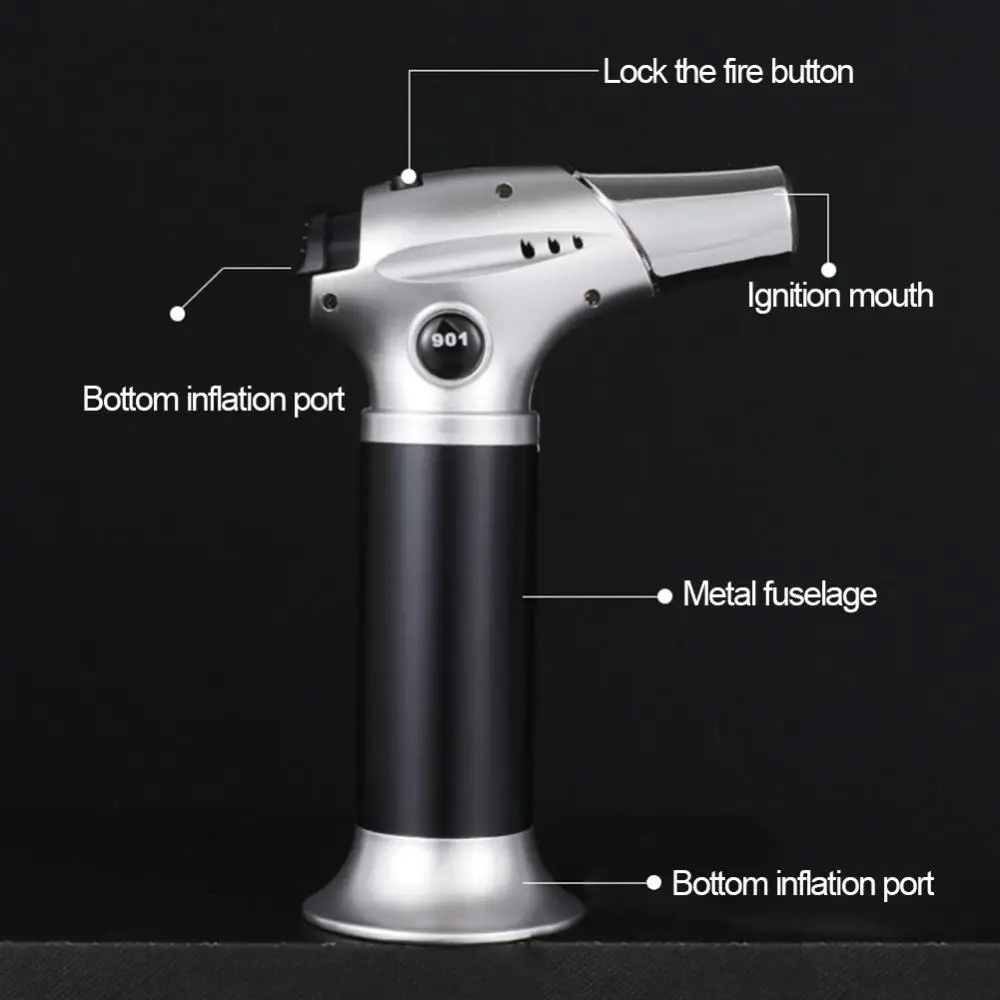 Metal Flame Lighter Blow Torch Cooking Auto Ignition Heating Welding Gas Burner Outdoor Picnic BBQ Kitchen Torch Lighter