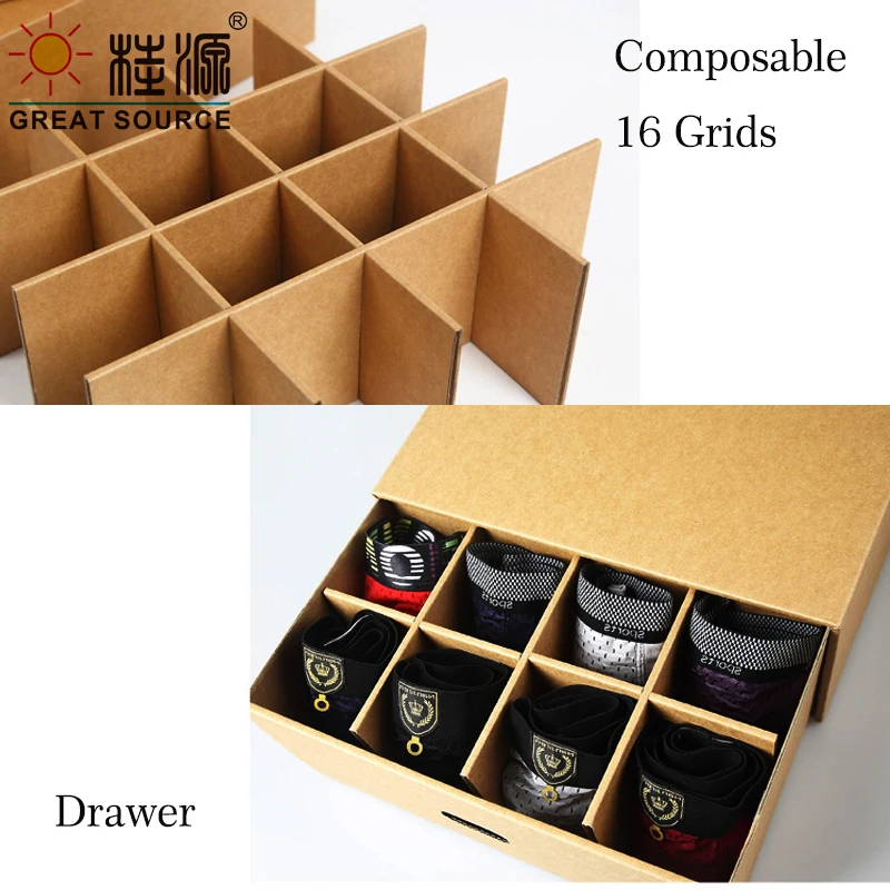 MQQ Foldaway Storage Box Corrugrated Organizer 16 Grids Single Drawer Quality Board Storage Box With Punched Handle (3PCS)