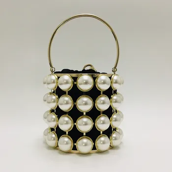 

2020 new arrival drawstring bucket handbag mini pearl party bag fashion beaded dinner bag designer ladies evening bag