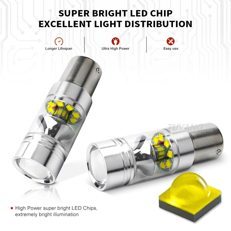 2x высокое Мощность P21W S25 BA15S 1156 100 Вт CREE чип XBD светодиодный Обратный лампочка габаритов дневные ходовые огни дневного света стоп освещению номерного знака