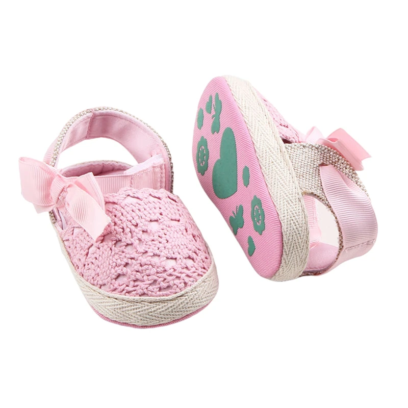 Zapatos antideslizantes para bebé, calzado plano con lazo, para niña