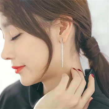 

Zircon Rose Gold Long Ear Line Drop Earrings For Women 2018 New Trend 100% Sterling Silver Fashion Jewelry 925-757