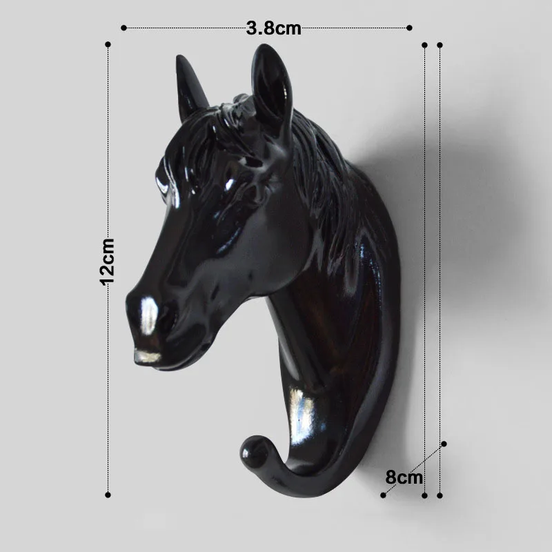 Horse - black Настенный крючок для одежды с изображением животных, держатель для одежды в виде головы оленя, ключница для ключей, вешалка для ключей, золотой жираф, минималистичный домашний декор, вешалка для пальто - Цвет: Horse - black