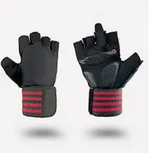 Тренажерный зал Кроссфит FitnessTraining половина пальцев перчатки Нескользящие дышащие расширенная поддержка запястья Бодибилдинг Тяжелая атлетика перчатки - Цвет: Red