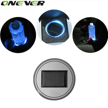 

New Universal Car Styling Solar Power Energy Blue LED Car Interior Decoration Light Cup Coaster Mat Non Slip Pad Car Accessories