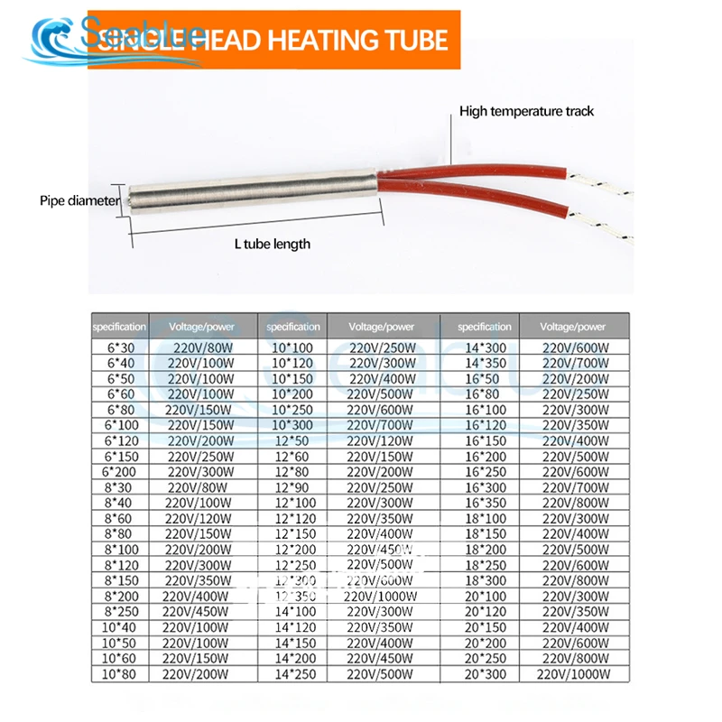 Water Heating Elements 1Pcs 220V 100W 120W Electric Cartridge Heater Element 6/8/10mm*40mm Tube Diameter Stainless Steel Tubular Heating Element