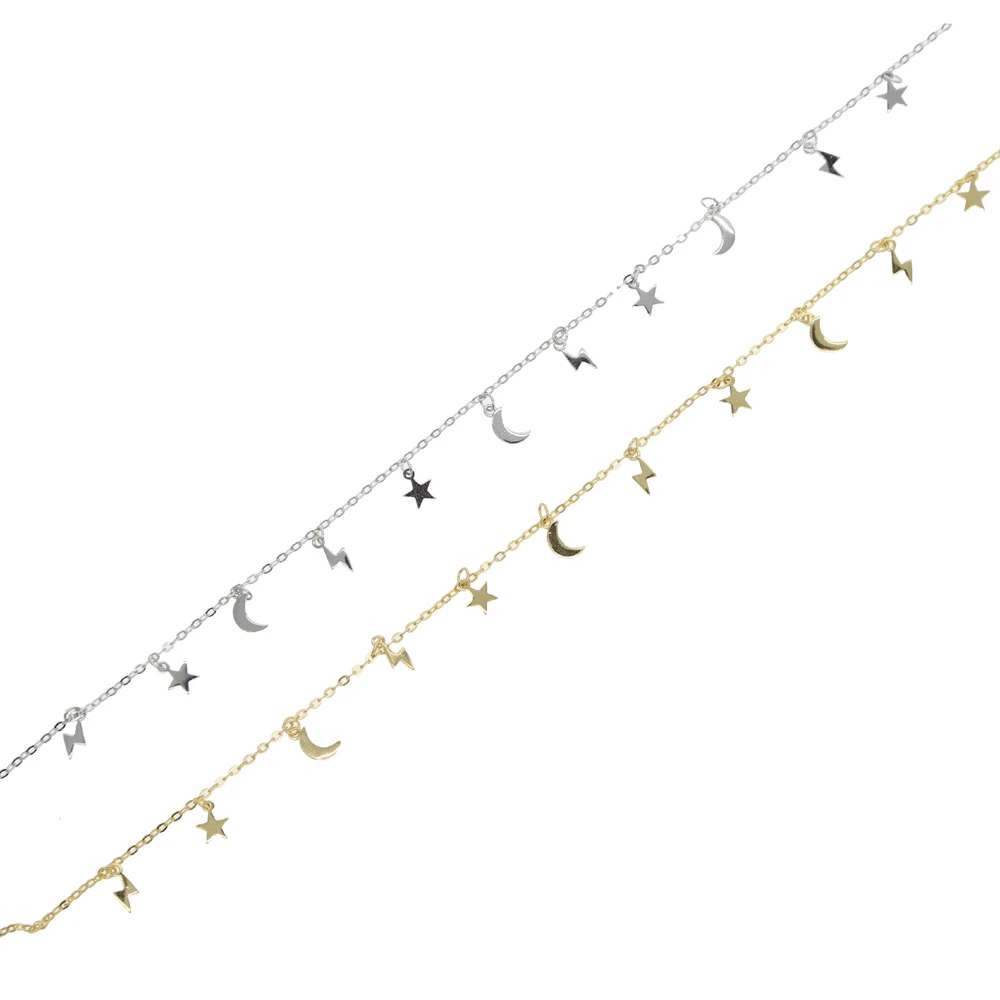 925 пробы серебряные Модные женские ювелирные изделия крошечные блестящие подвески с Луной, звездами, молниями милые подарки для девушек