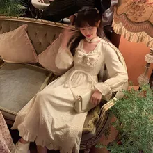 

2021Autumn Vintage Fairy Dress Women Elegant Designer Bow tie Dress Long Sleeve French Party Midi Dress Casual Women's Clothing