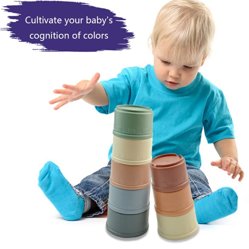 8Pcs/Set Baby Stacking Cup Toys Colorful Infants Toddlers Bath Toys Stack Tower Early Educational Baby Birth Montessori