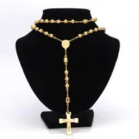 Chapelet gracieux en acier inoxydable, chaîne de perles, pendentif pour femmes et hommes, Crucifix, croix religieuse, bijoux 2