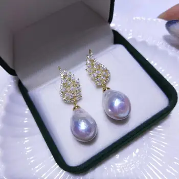 

Luxury style sterling bright and light S925 sterling silver gold plated freshwater Baroque pearl earrings angel wings