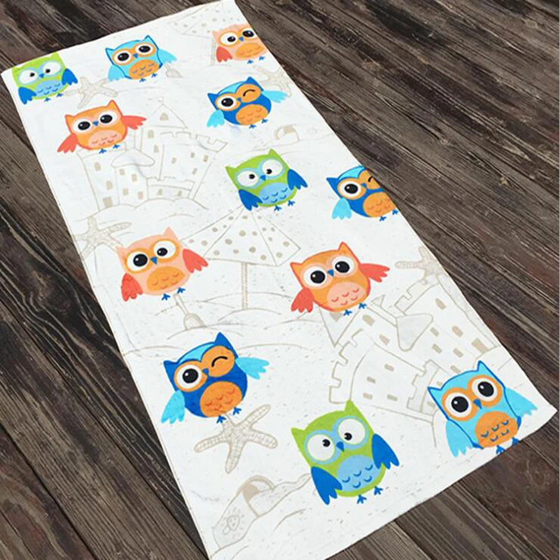 

75x150cm Cute Beach Towel Looped Terry Bath Towel Pool Swimming Towel Cotton Beach Mat Pad Throw Towel Owl Alpaca Design