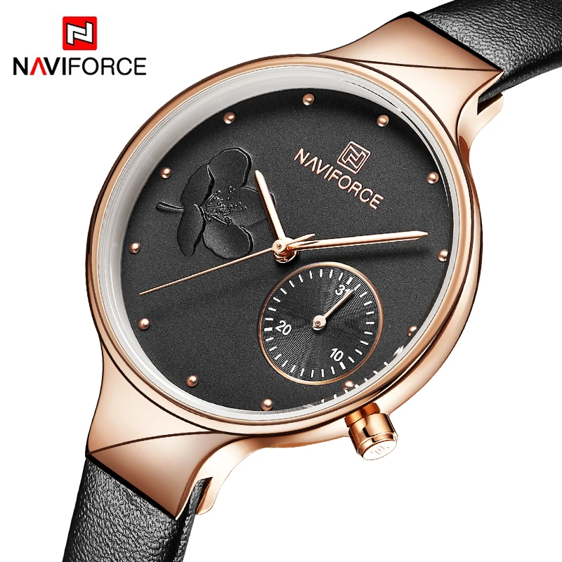 Бренд класса люкс NAVIFORCE женские модные кварцевые часы Дамский кожаный ремешок