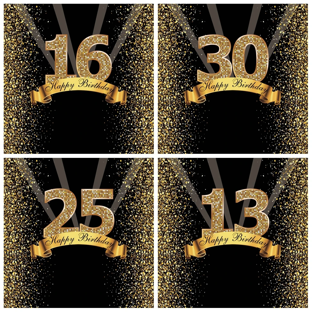 

Laeacco Gold Dots Happy 16 20 25 75 30 50th Birthday Party Family Shoot Customized Banner Photo Background Photographic Backdrop