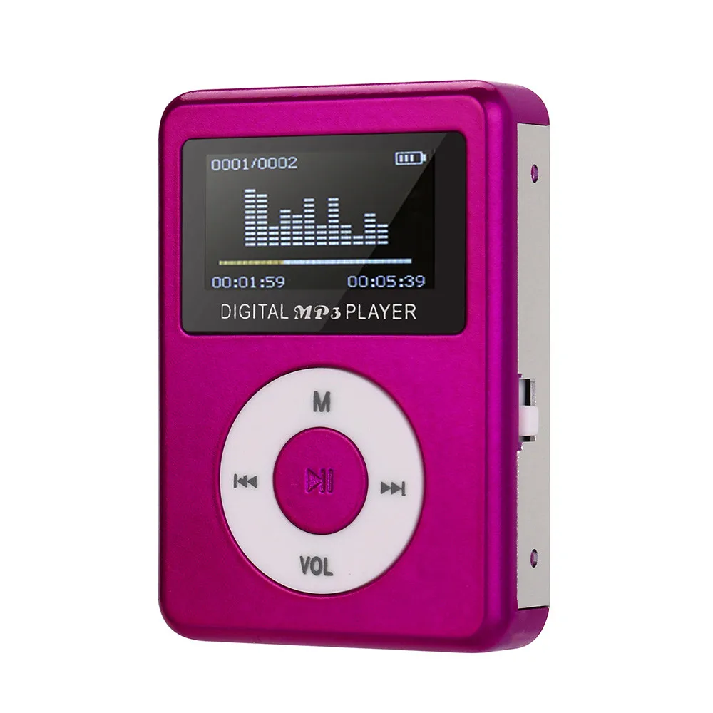 Hot Pink USB мини MP3-плеер ЖК-экран Поддержка 32 ГБ Micro SD TF карта# T2 - Цвет: Hot Pink