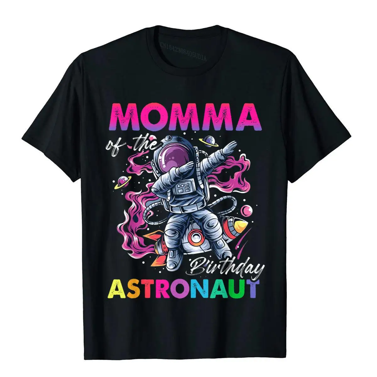 Momma Of The Birthday Astronaut Gift Space Theme Kids Funny T-Shirt__B8010black