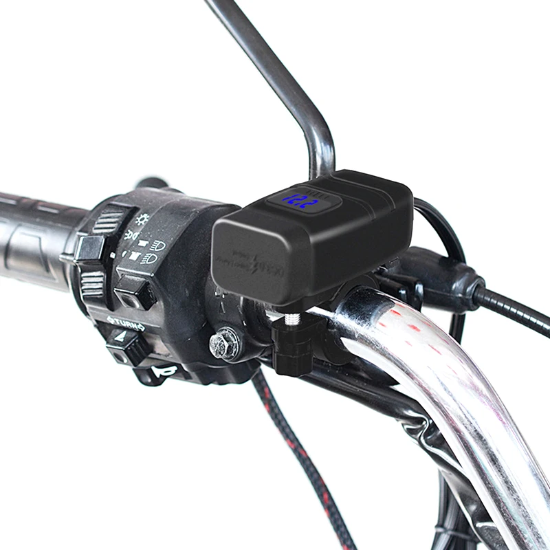 Мотоциклетный двойной USB Супер быстрая зарядка+ вольтметр Водонепроницаемый QC 3,0 Быстрая зарядка 12 В вольтметр Монтажный кронштейн для руля