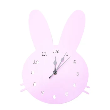 

Nordic Style Wooden Clock Girls Bedroom ChildrenS Room Cartoon Mute Rabbit Clock Wooden Wall Decoration Home Ornaments Pink