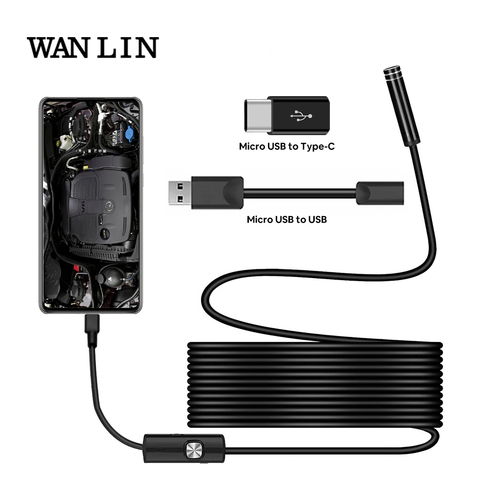 Endoscope Camera 7MM/5.5MM 3 in 1 USB IP67 Waterproof 6 LEDs Borescope Inspection For Windows Macbook PC Android 2/1.5/1m Type-C |