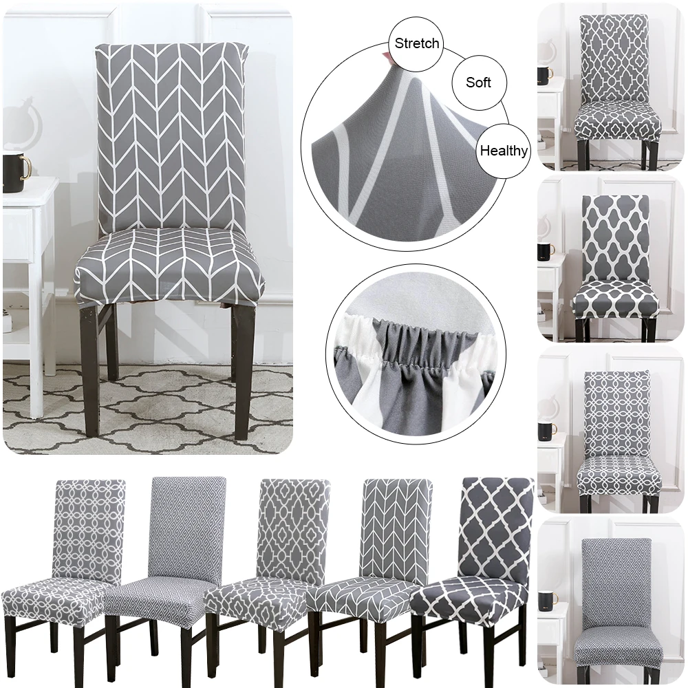 

Grey Geometric Printed Chair Cover Printed Washable Removable Big Elastic Seat Covers Stretch Slipcovers For Banquet Hotel