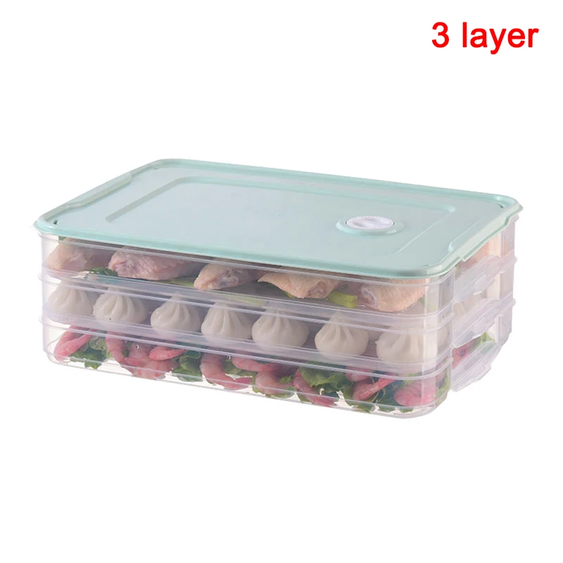 green-3 layers Лоток для хранения еды, контейнер для хранения пельменей для холодильника с крышкой FP8 - Цвет: green-3 layers