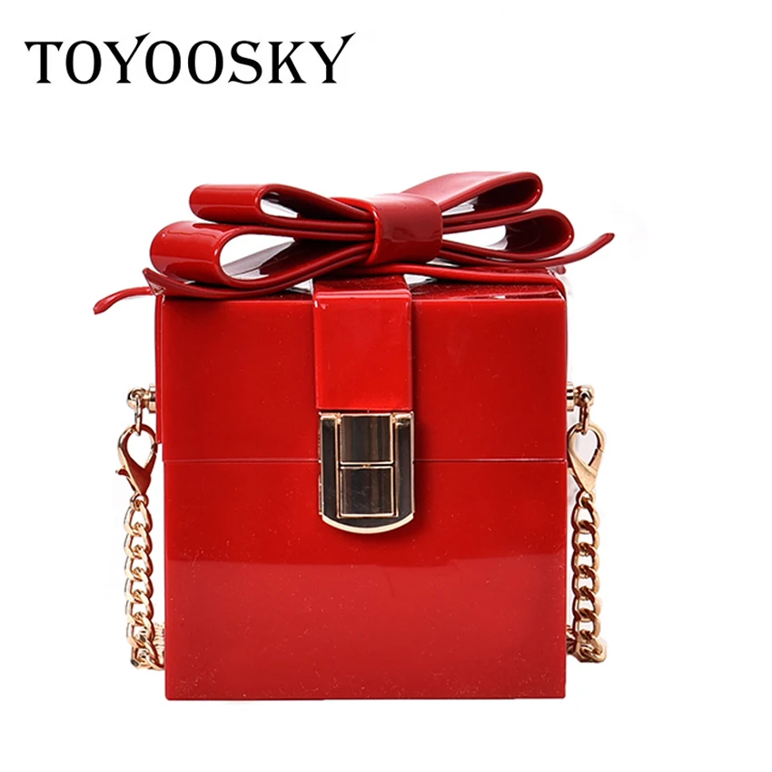 cheap TOYOOSKY Transparent Acrylic Bags Red Clear Clutch Purses Box Women Shoulder Bags Wedding Party Evening Handbags For women